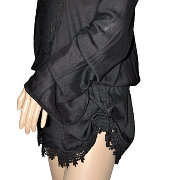 Elan Black Crocheted Open Back Romper Cover L - Picture 9 of 10